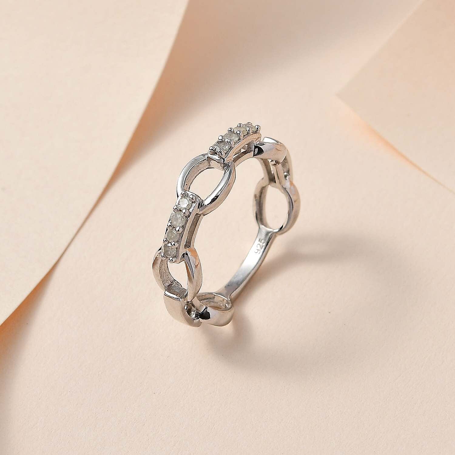 Diamond Pave Cable Link Diamond Band Ring in Platinum Overlay Sterling Silver 0.15 Ct