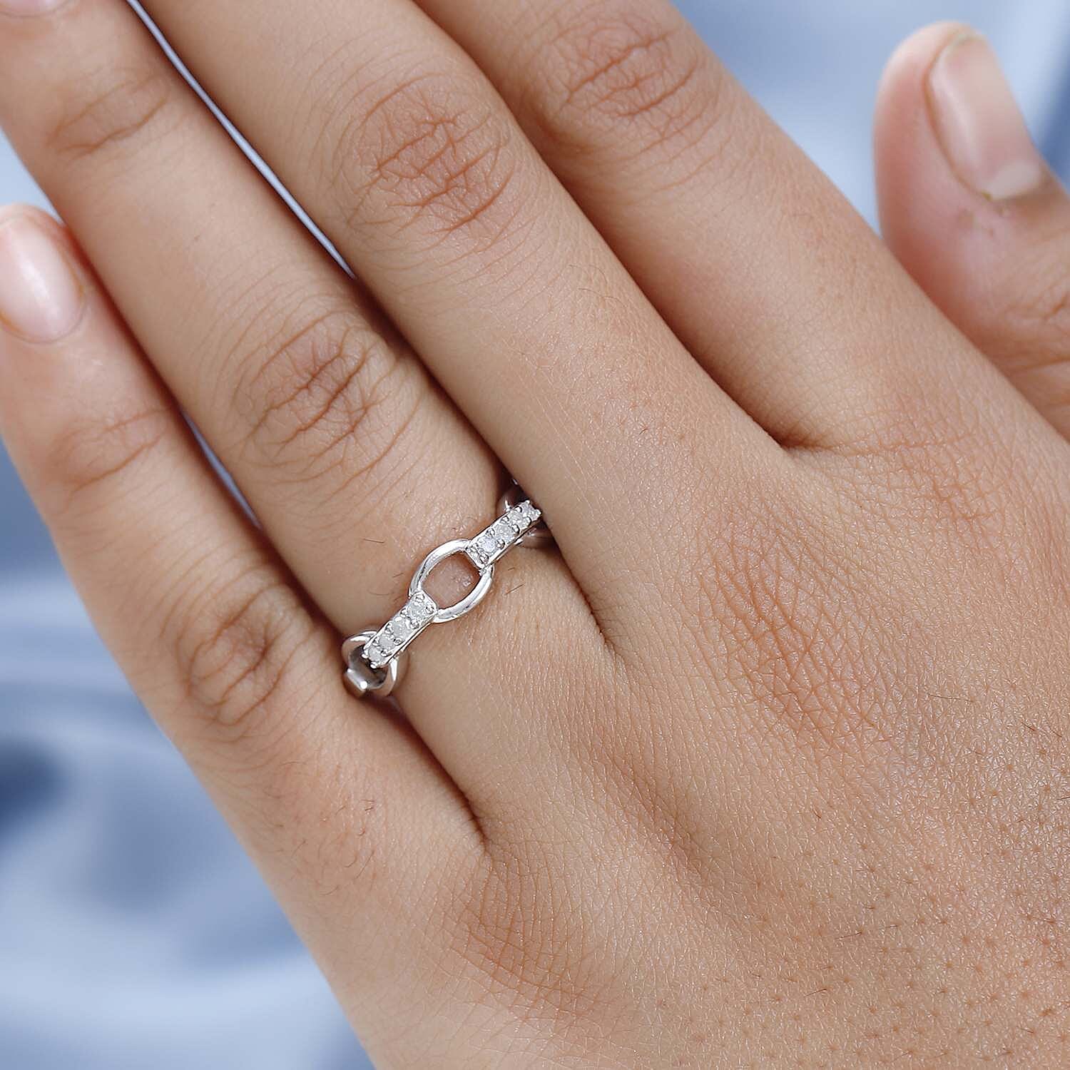 Diamond Pave Cable Link Diamond Band Ring in Platinum Overlay Sterling Silver 0.15 Ct