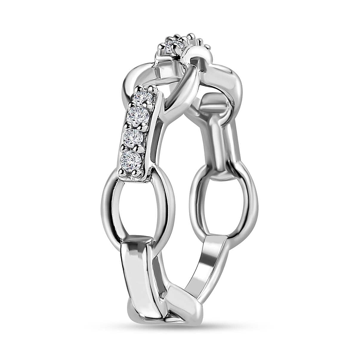 Diamond Pave Cable Link Diamond Band Ring in Platinum Overlay Sterling Silver 0.15 Ct