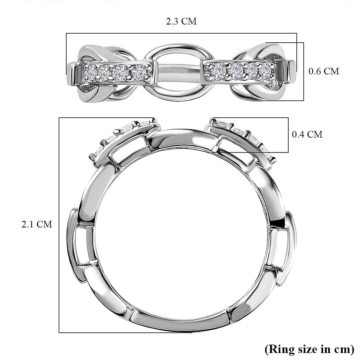 Diamond Pave Cable Link Diamond Band Ring in Platinum Overlay Sterling Silver 0.15 Ct