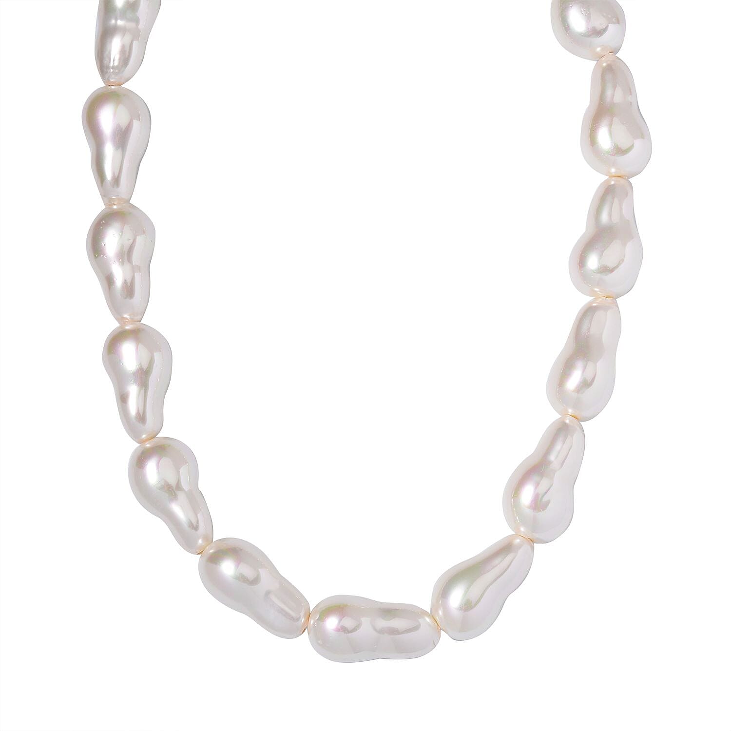 One Time Deal- Baroque White Shell Pearl Necklace with Magnetic Clasp (Size - 20)