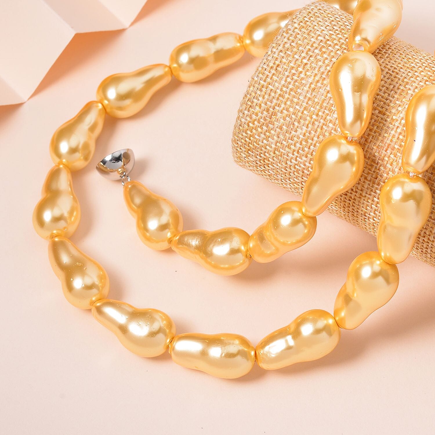 One Time Deal - Baroque Golden Color Shell Pearl Necklace with Magnetic Clasp (Size - 20)