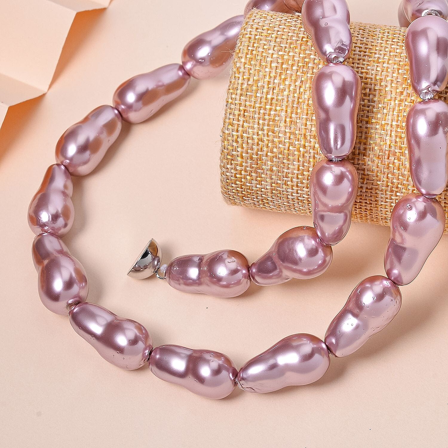 One Time Deal- Baroque Lavender Color Shell Pearl Necklace with Magnetic Clasp (Size - 20)