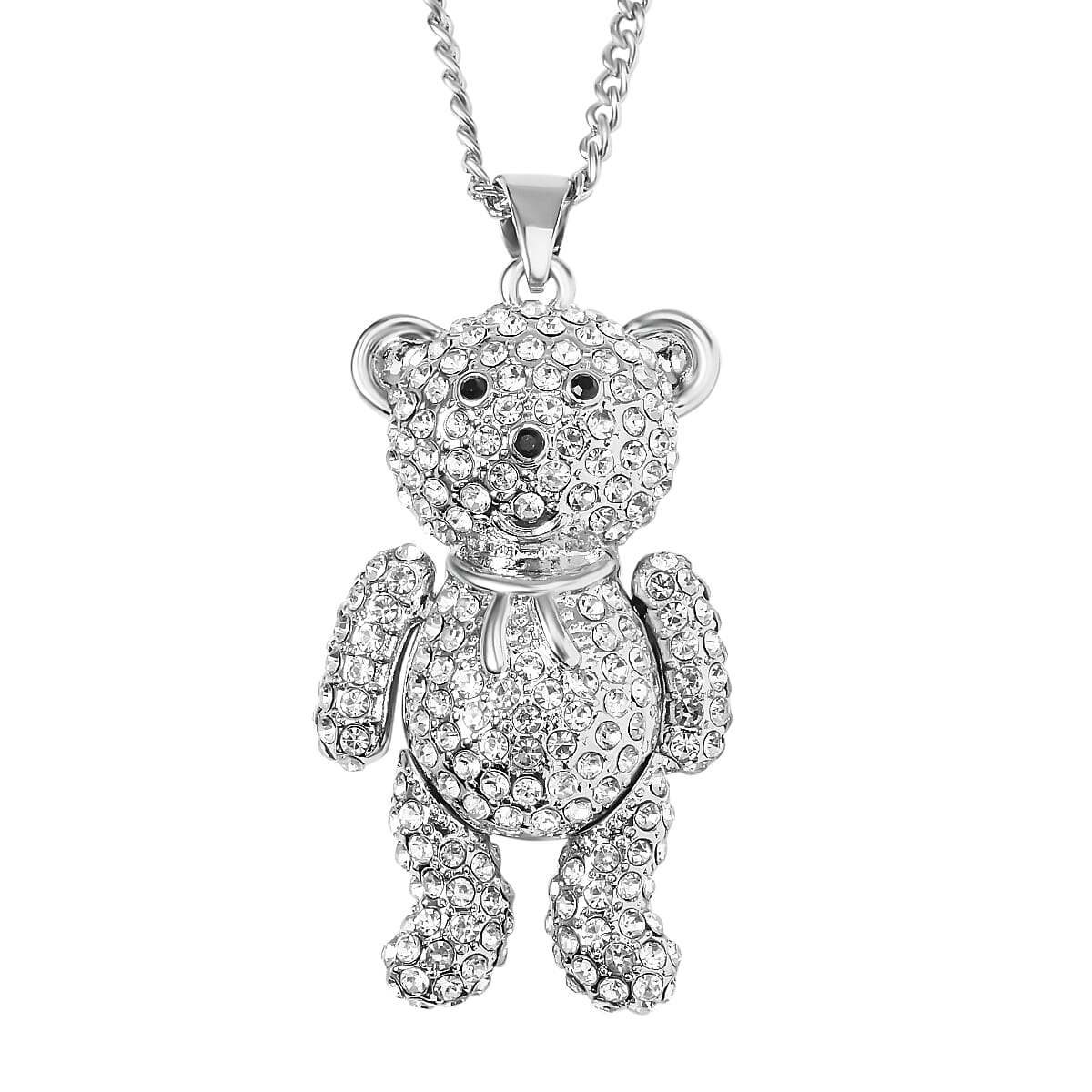 Black & White Austrian Crystal Teddy Bear Necklace (Size - 29-2 inch Ext.)