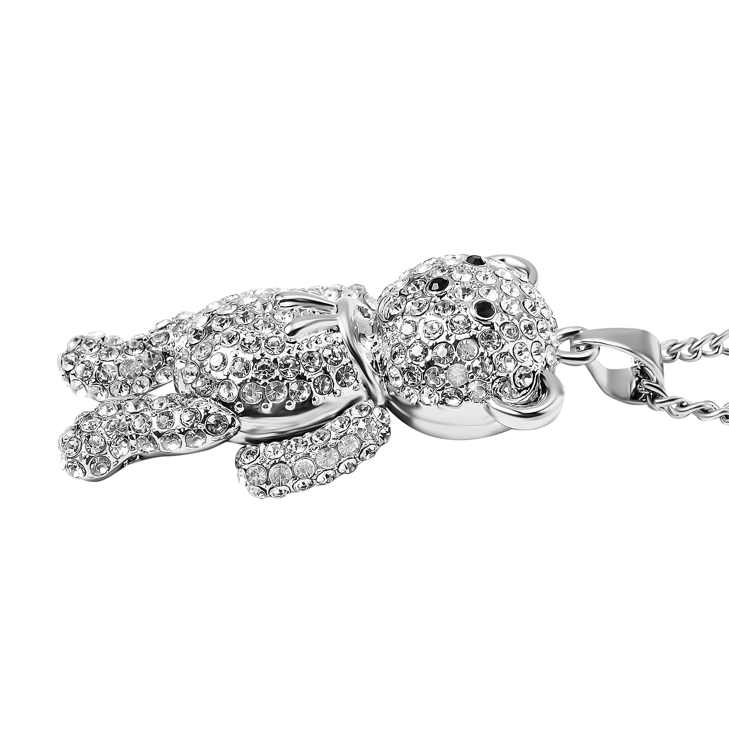 Black & White Austrian Crystal Teddy Bear Necklace (Size - 29-2 inch Ext.)