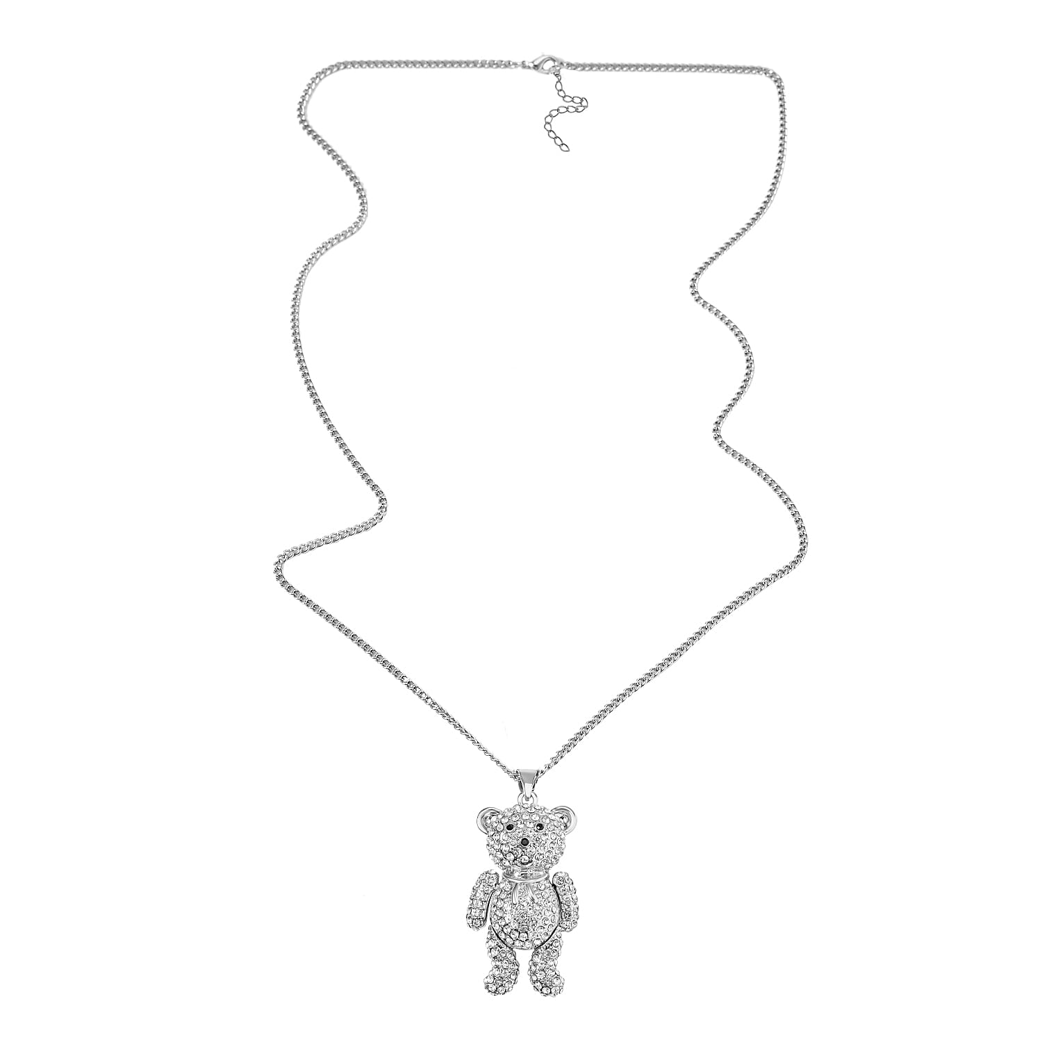 Black & White Austrian Crystal Teddy Bear Necklace (Size - 29-2 inch Ext.)