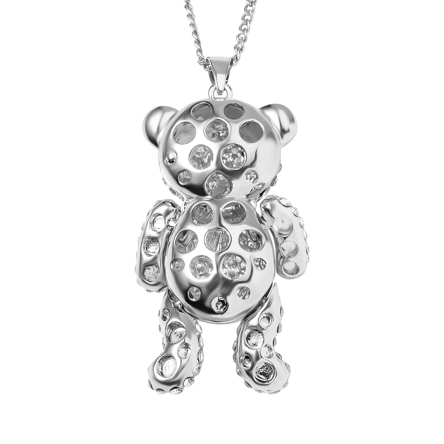 Black & White Austrian Crystal Teddy Bear Necklace (Size - 29-2 inch Ext.)