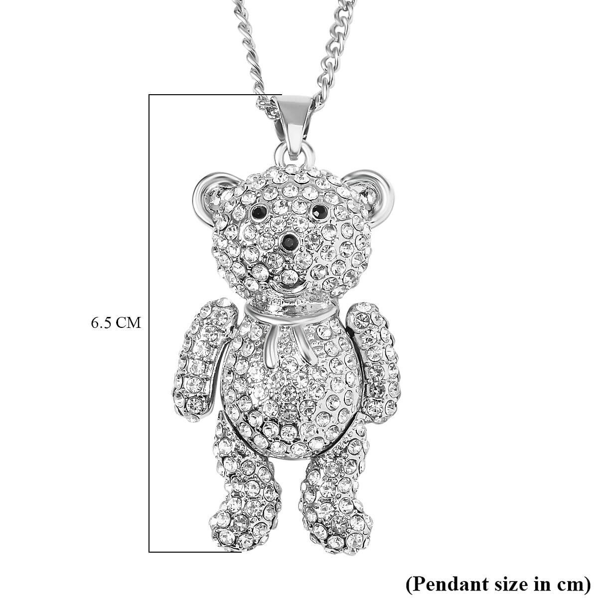Black & White Austrian Crystal Teddy Bear Necklace (Size - 29-2 inch Ext.)