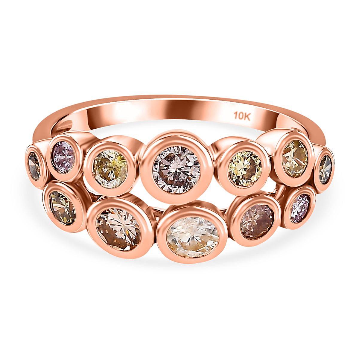 Designer Inspired- 10K Rose Gold Natural Multi Diamond (Pink, Yellow, Champagne, Green) Bubble Ring 1.00 Ct.