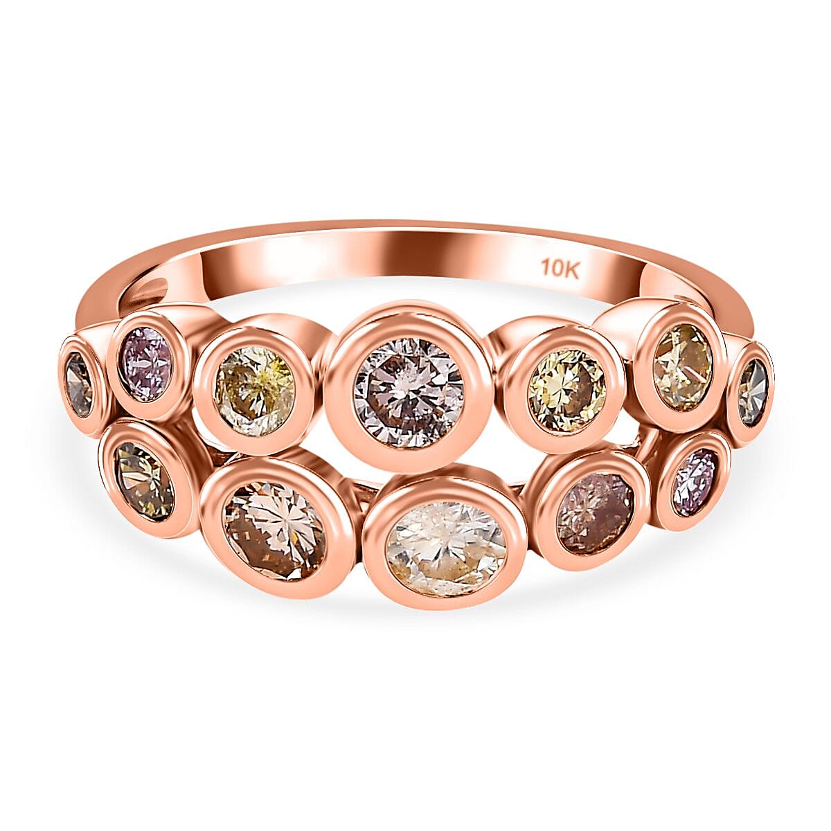 Designer Inspired- 10K Rose Gold Natural Multi Diamond (Pink, Yellow, Champagne, Green) Bubble Ring 1.00 Ct.