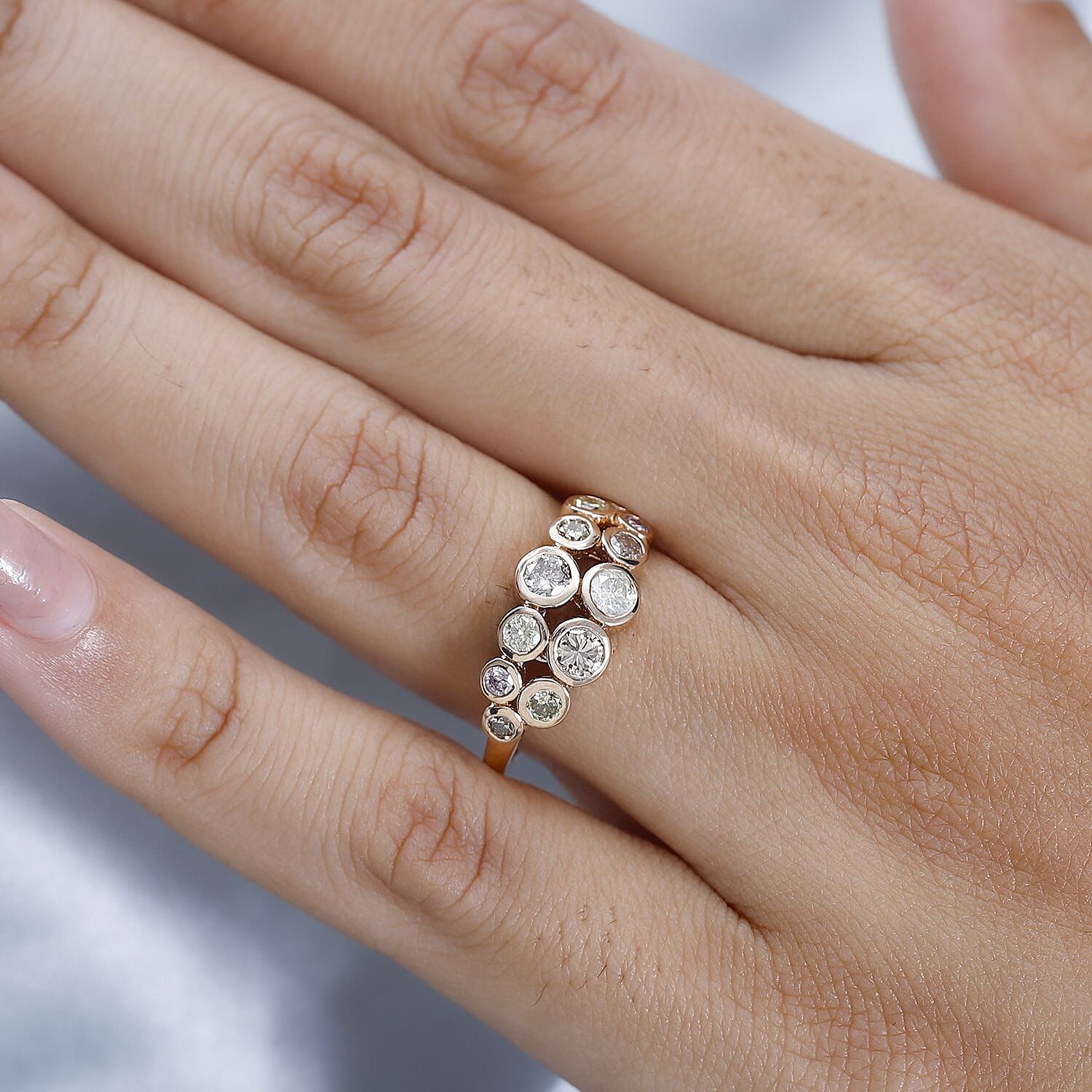 Designer Inspired- 10K Rose Gold Natural Multi Diamond (Pink, Yellow, Champagne, Green) Bubble Ring 1.00 Ct.