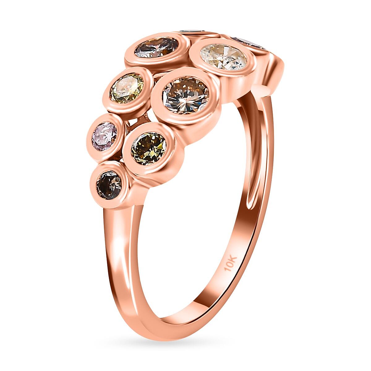 Designer Inspired- 10K Rose Gold Natural Multi Diamond (Pink, Yellow, Champagne, Green) Bubble Ring 1.00 Ct.