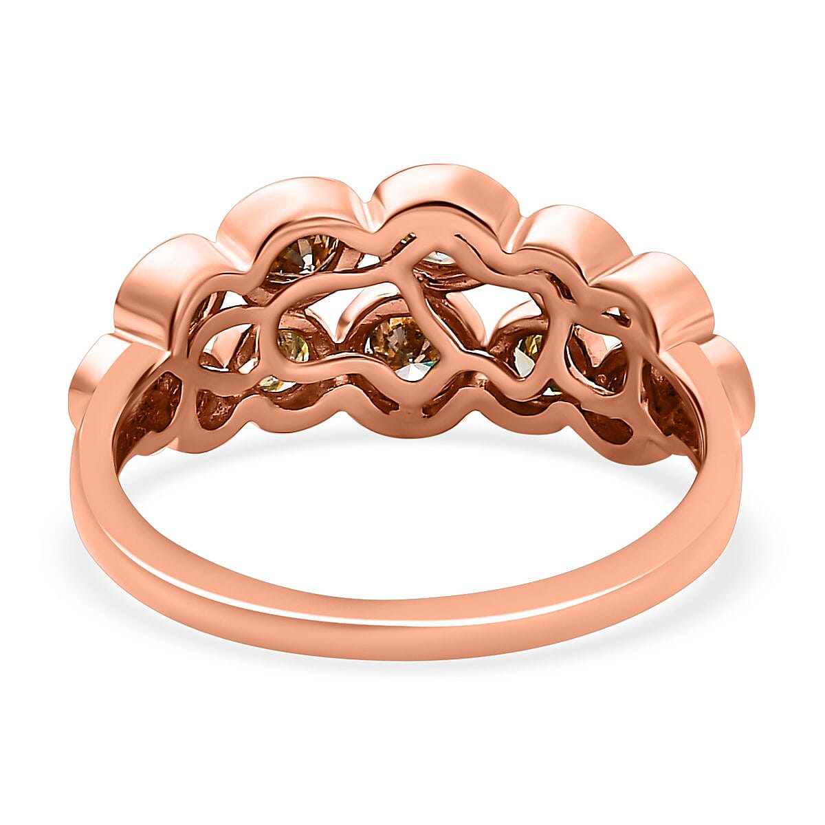 Designer Inspired- 10K Rose Gold Natural Multi Diamond (Pink, Yellow, Champagne, Green) Bubble Ring 1.00 Ct.