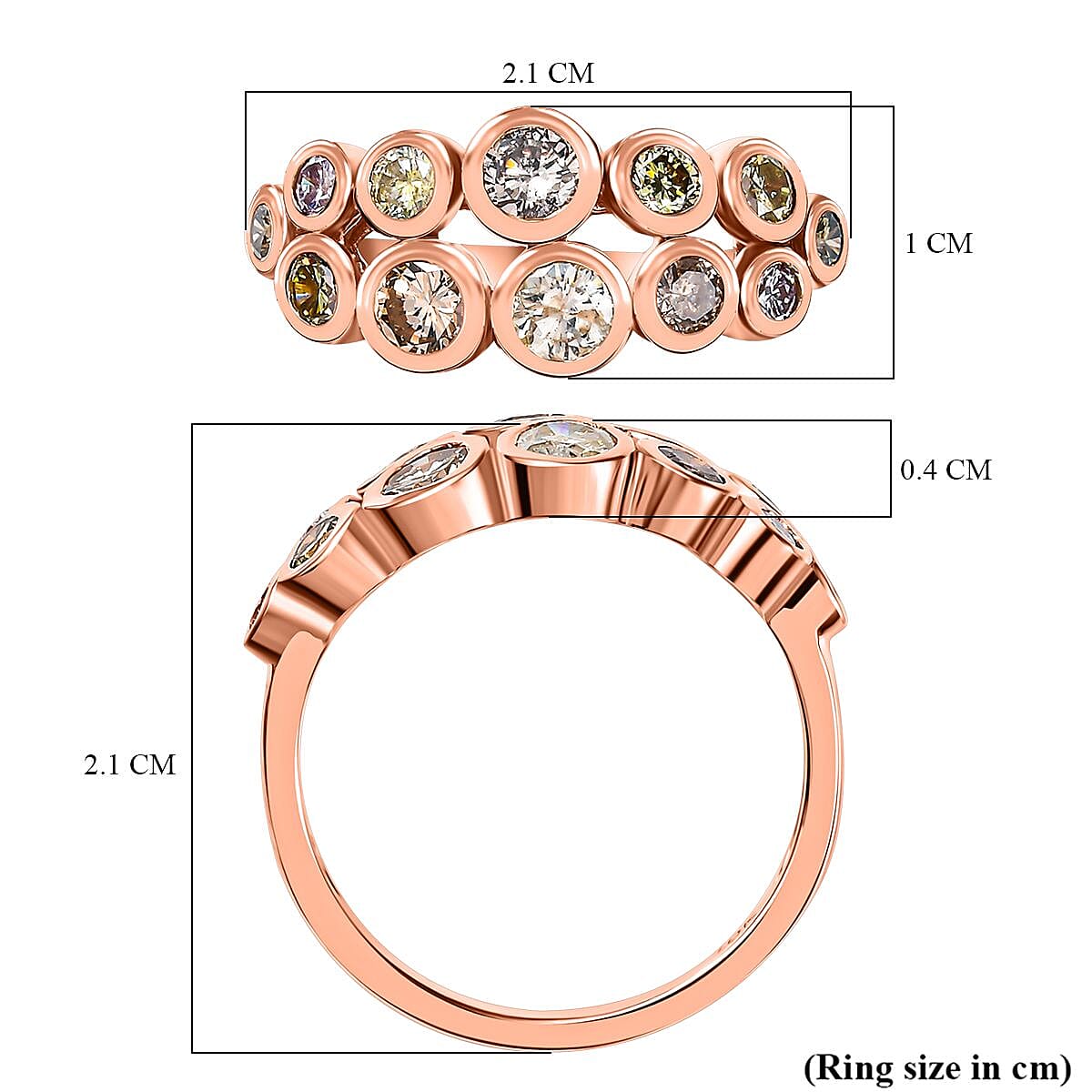 Designer Inspired- 10K Rose Gold Natural Multi Diamond (Pink, Yellow, Champagne, Green) Bubble Ring 1.00 Ct.
