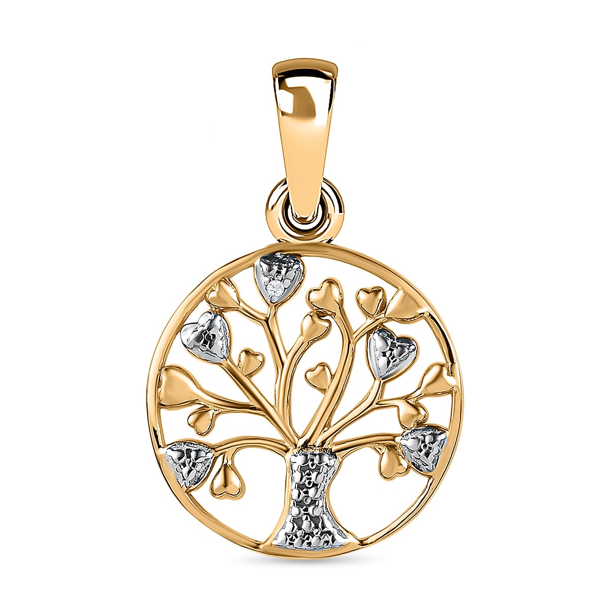 Diamond Tree of Life Pendant in 18K Yellow Gold Vermeil Plated Sterling Silver