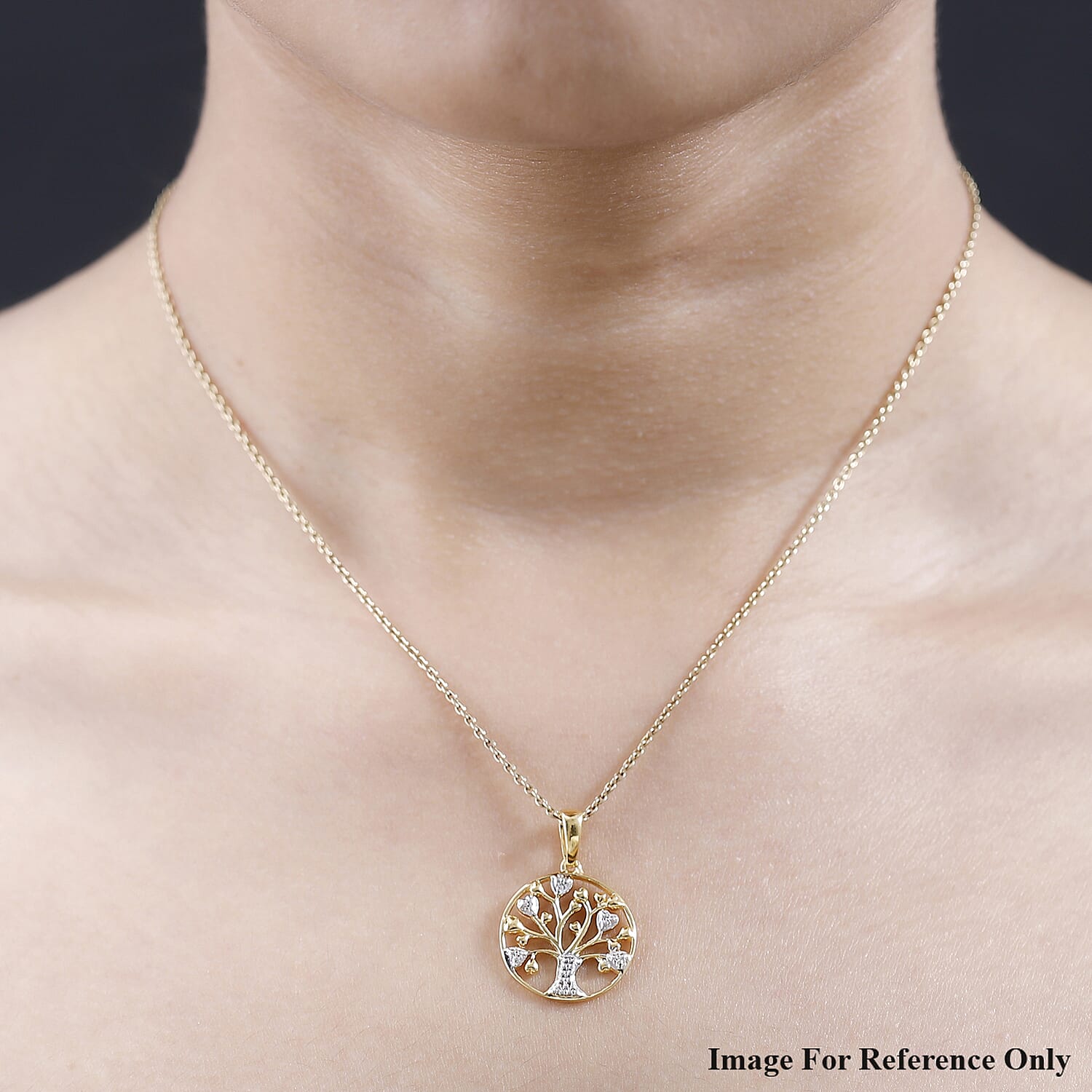 Diamond Tree of Life Pendant in 18K Yellow Gold Vermeil Plated Sterling Silver