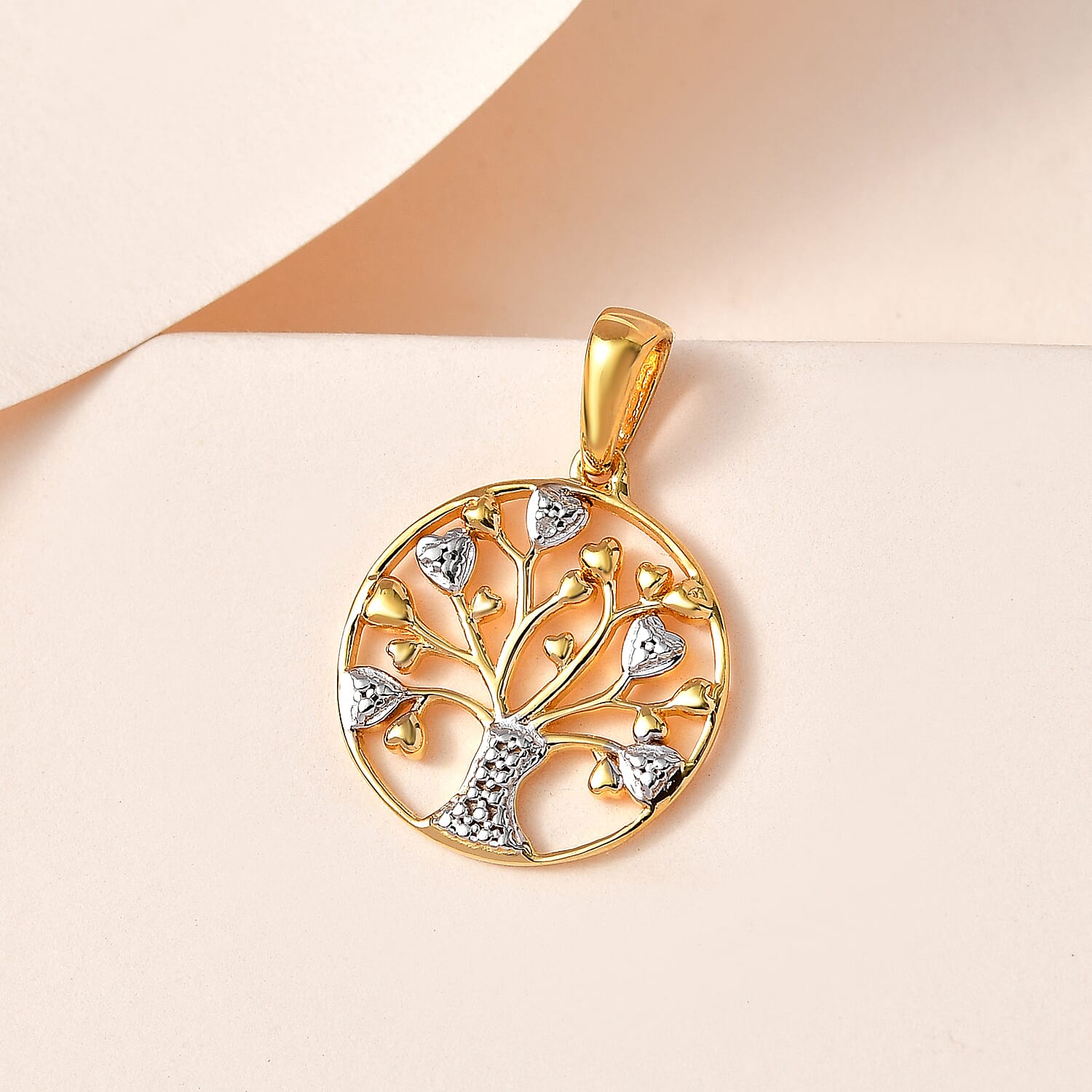 Diamond Tree of Life Pendant in 18K Yellow Gold Vermeil Plated Sterling Silver