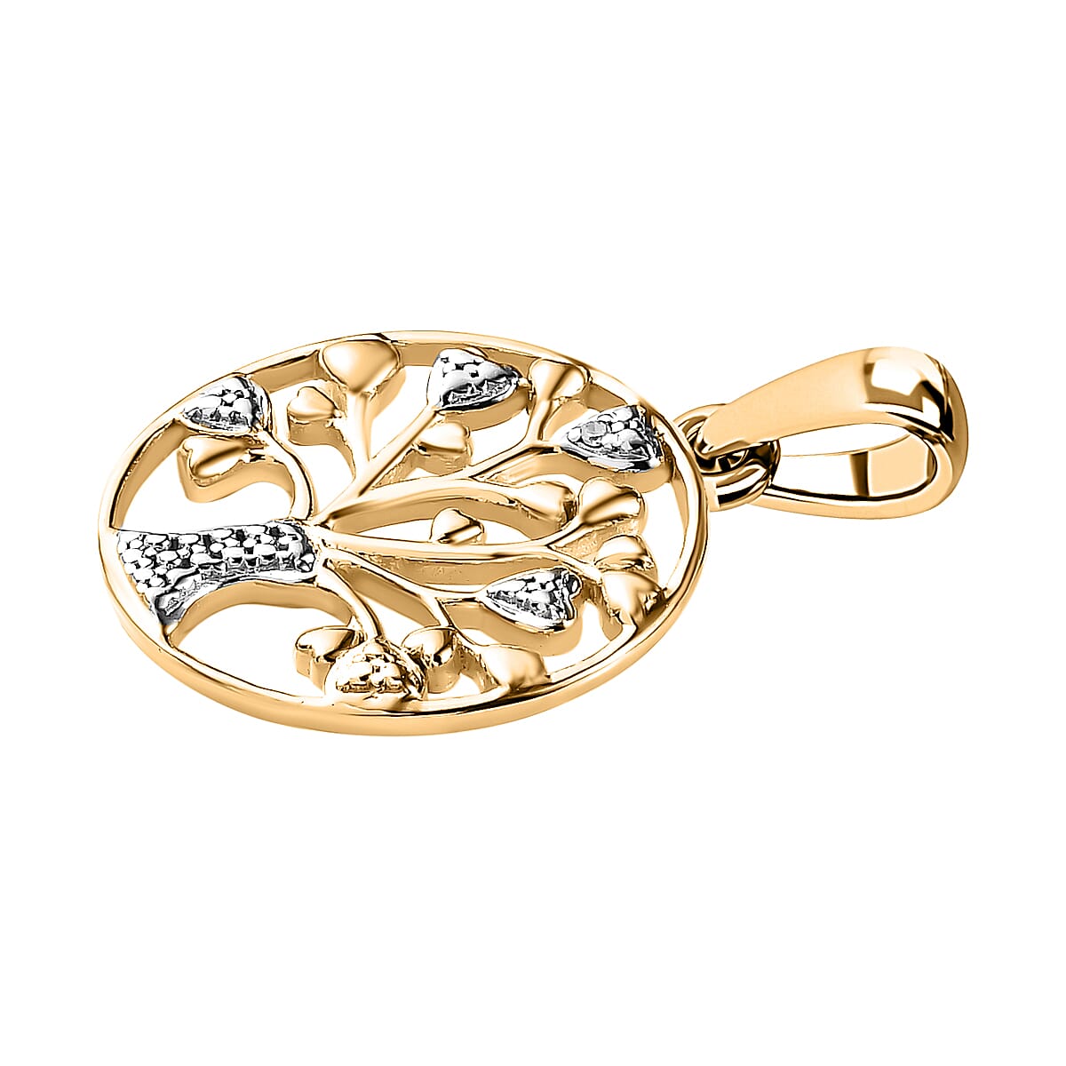 Diamond Tree of Life Pendant in 18K Yellow Gold Vermeil Plated Sterling Silver