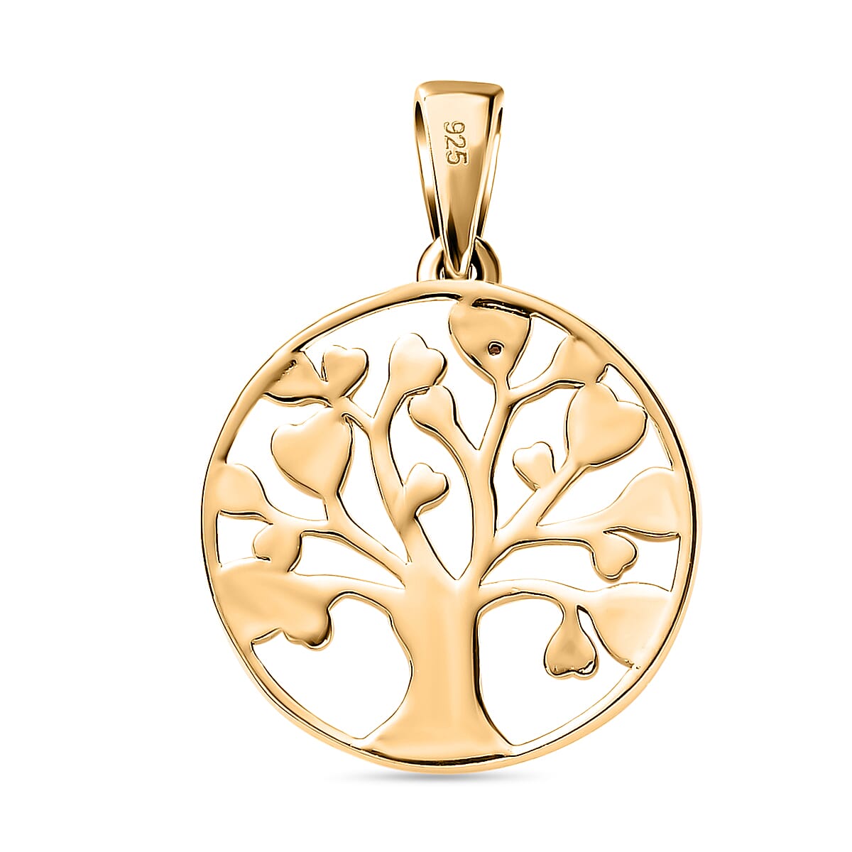 Diamond Tree of Life Pendant in 18K Yellow Gold Vermeil Plated Sterling Silver