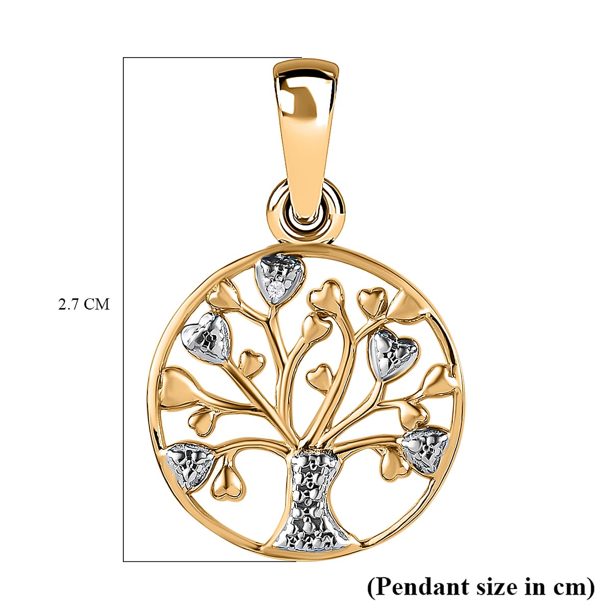 Diamond Tree of Life Pendant in 18K Yellow Gold Vermeil Plated Sterling Silver