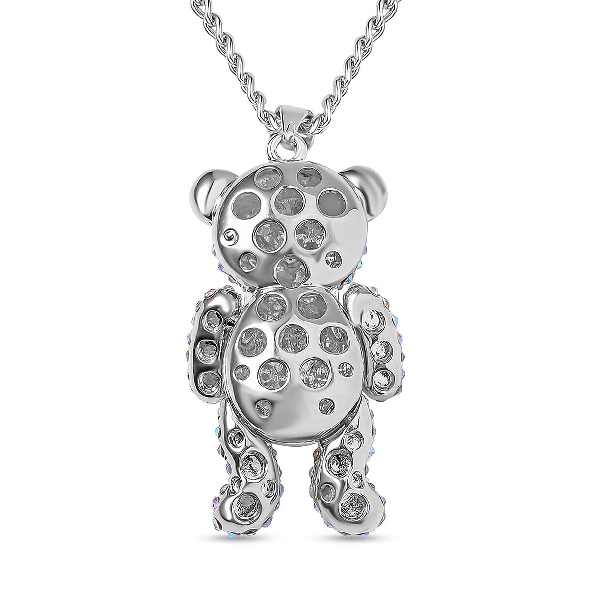 Simulated Mystic White Crystal & Austrian Black Crystal Teddy Bear Necklace (Size - 29-2 inch Ext.)