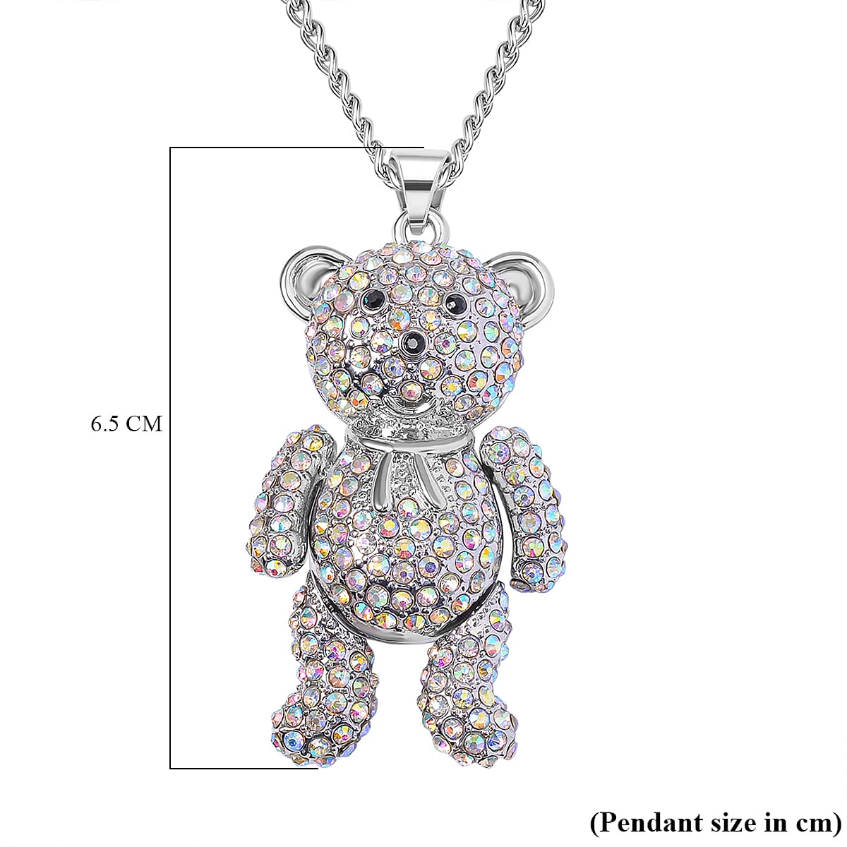 Simulated Mystic White Crystal & Austrian Black Crystal Teddy Bear Necklace (Size - 29-2 inch Ext.)