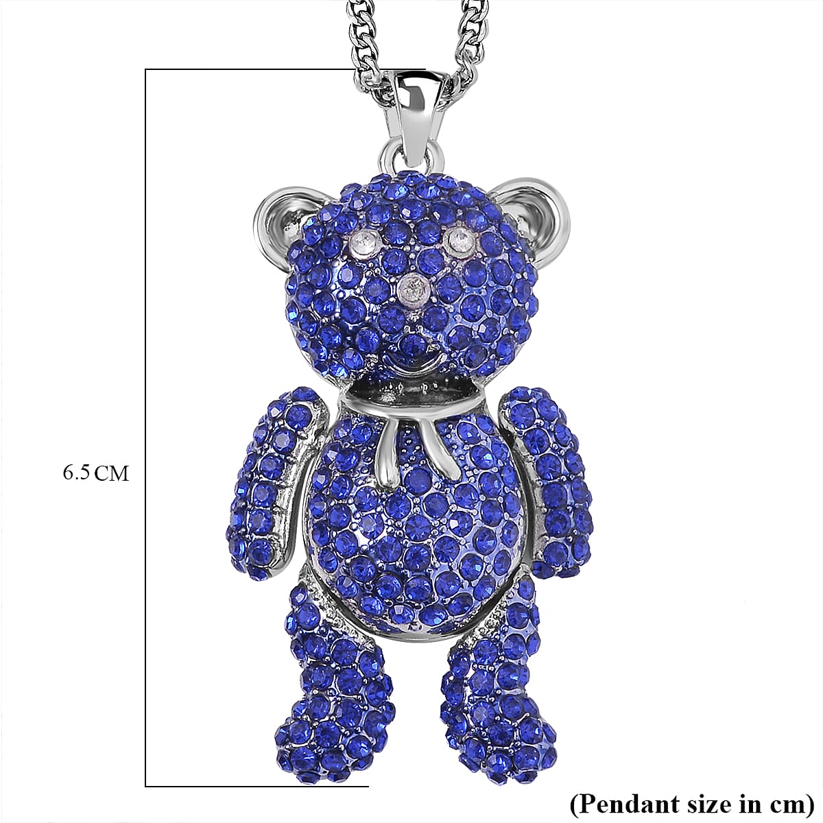 Austrian White Crystal & Blue Crystal Teddy Bear Necklace (Size - 29-2 inch Ext.)