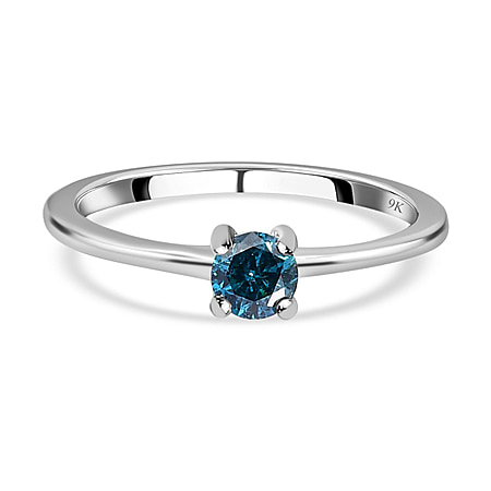 Doorbuster- 9K White Gold Blue Diamond Solitaire Ring 0.25 Ct
