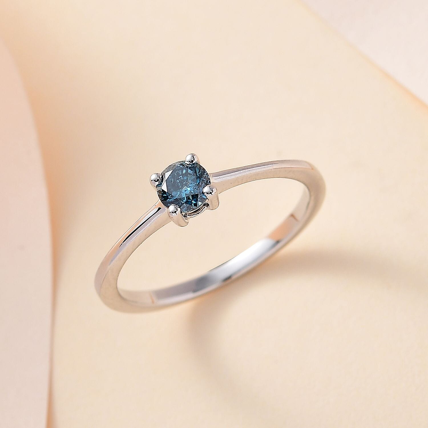 Doorbuster- 9K White Gold Blue Diamond Solitaire Ring 0.25 Ct