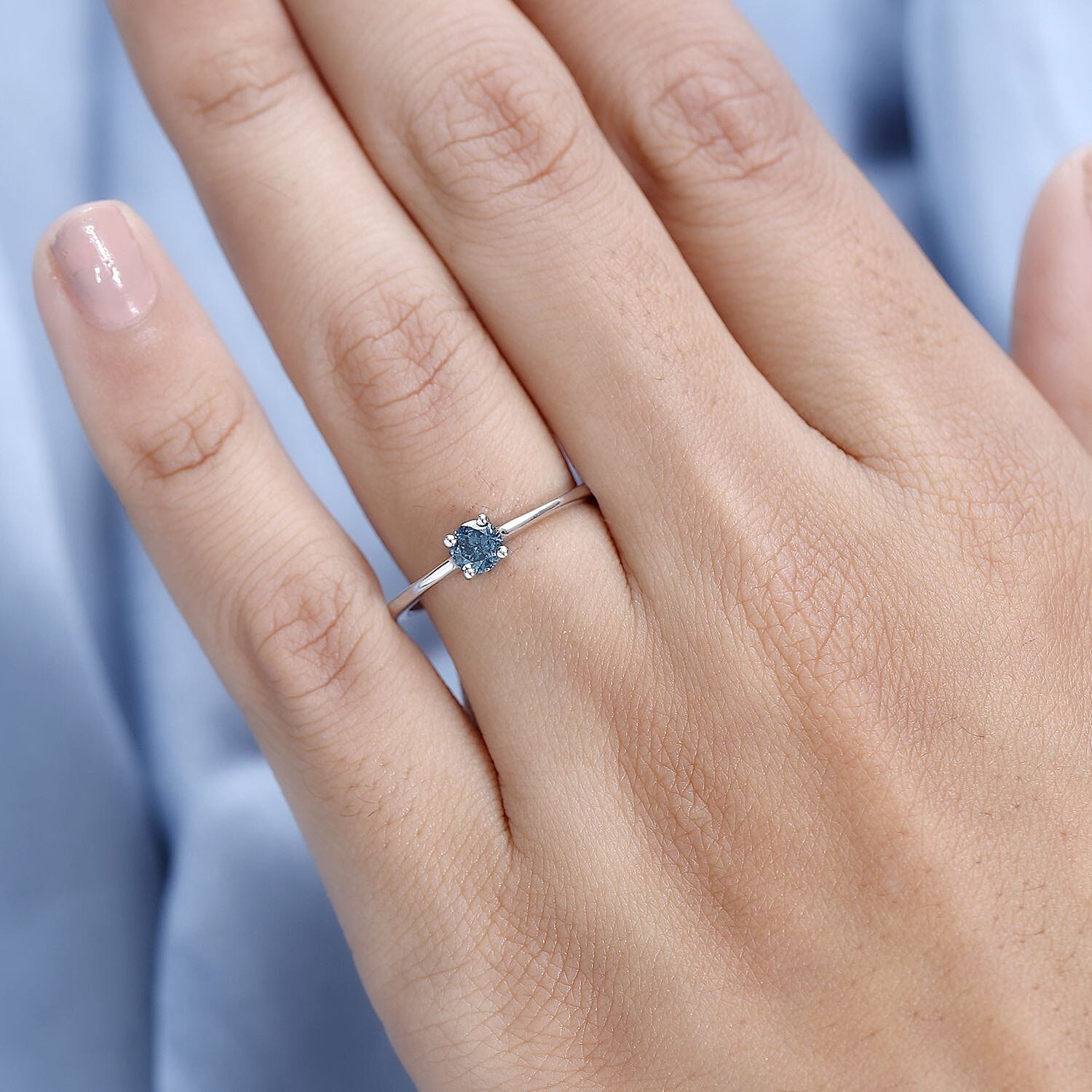 Doorbuster- 9K White Gold Blue Diamond Solitaire Ring 0.25 Ct