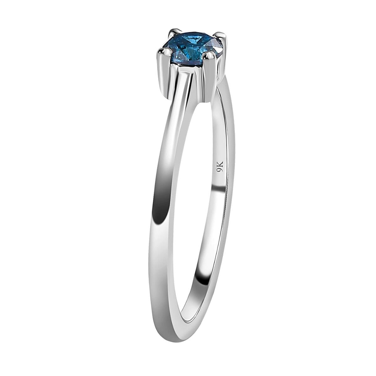 Doorbuster- 9K White Gold Blue Diamond Solitaire Ring 0.25 Ct