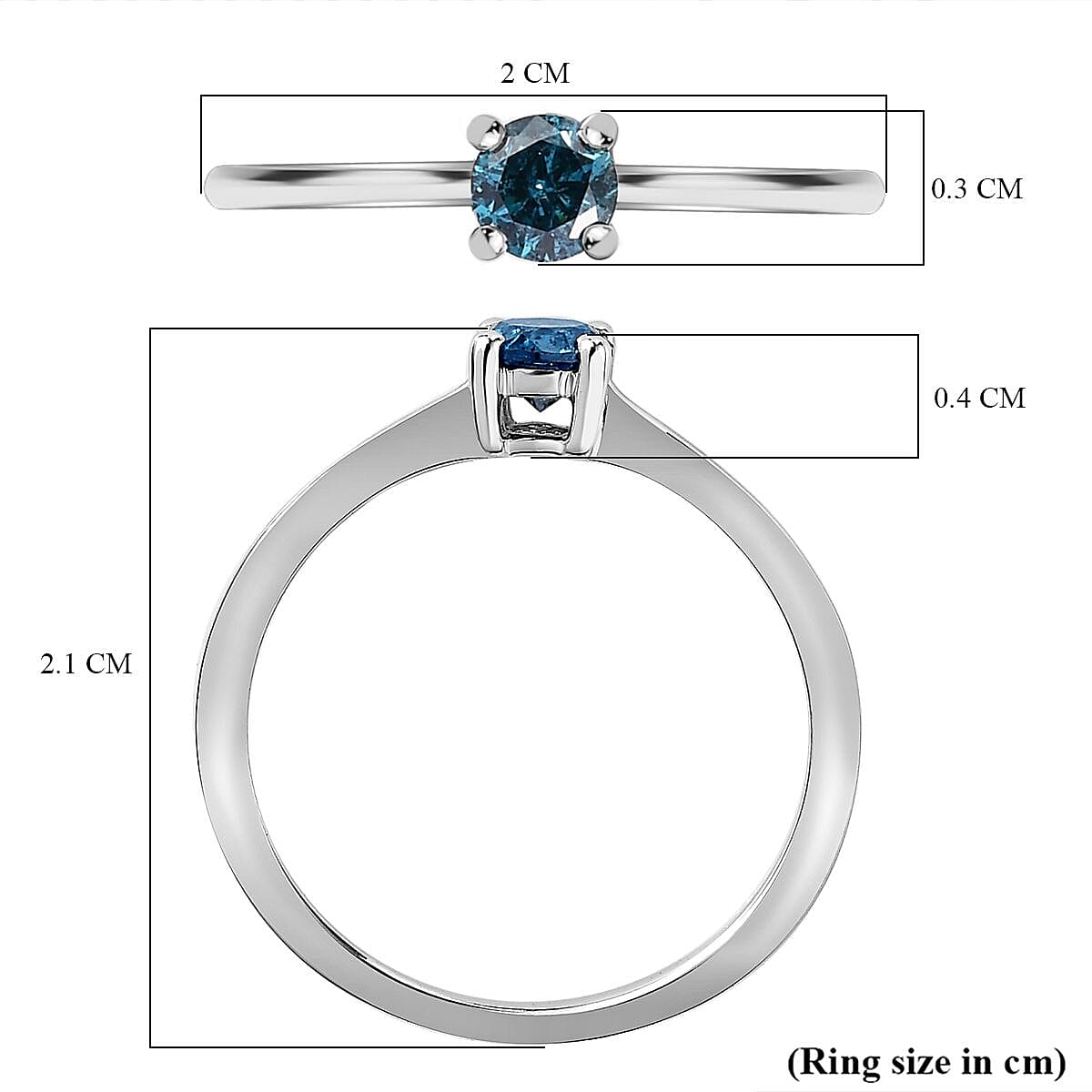 Doorbuster- 9K White Gold Blue Diamond Solitaire Ring 0.25 Ct