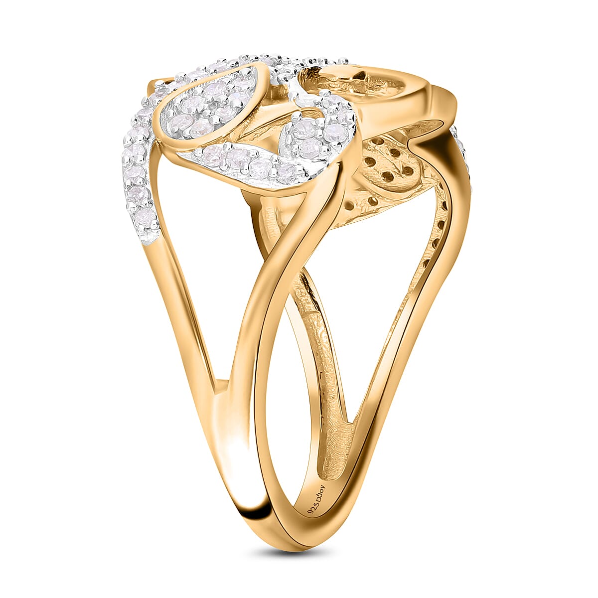 Diamond Scroll Vine with Leaves Ring in 18K Vermeil Yellow Gold Plated Sterling Silver 0.33 Ct