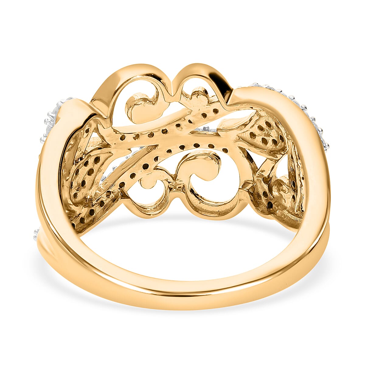 Diamond Scroll Vine with Leaves Ring in 18K Vermeil Yellow Gold Plated Sterling Silver 0.33 Ct