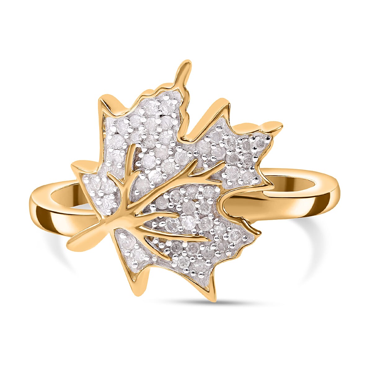 Diamond Maple Leaf Ring in Sterling Silver