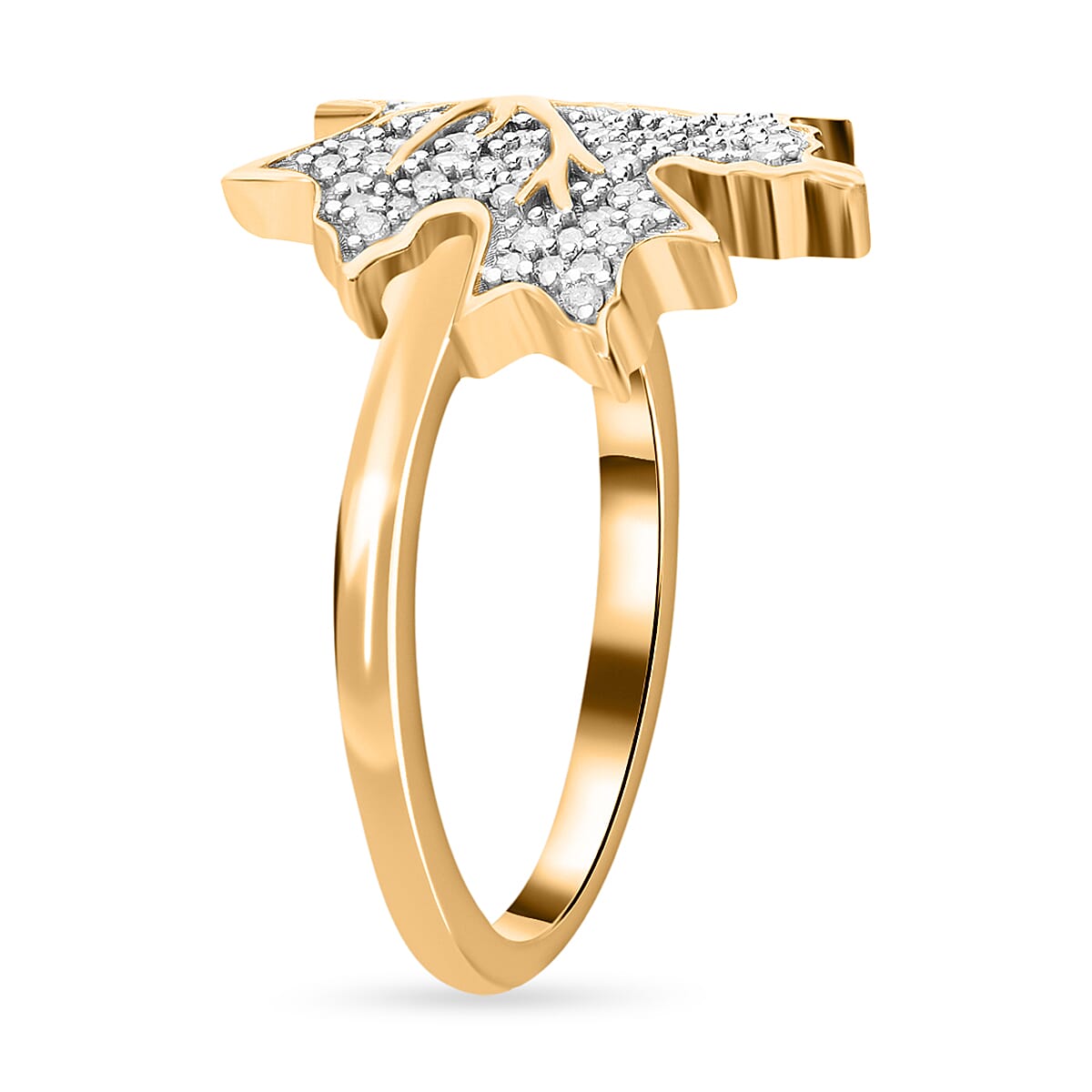 Diamond Maple Leaf Ring in Sterling Silver