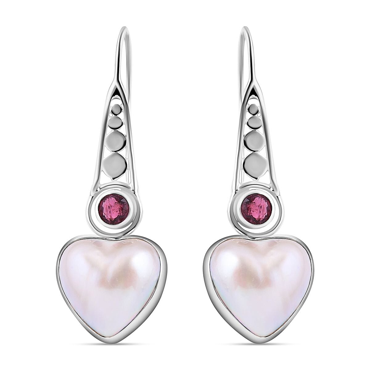 Royal Bali Collection - White Mabe Pearl & Multi-Tourmaline Heart Earrings in Sterling Silver