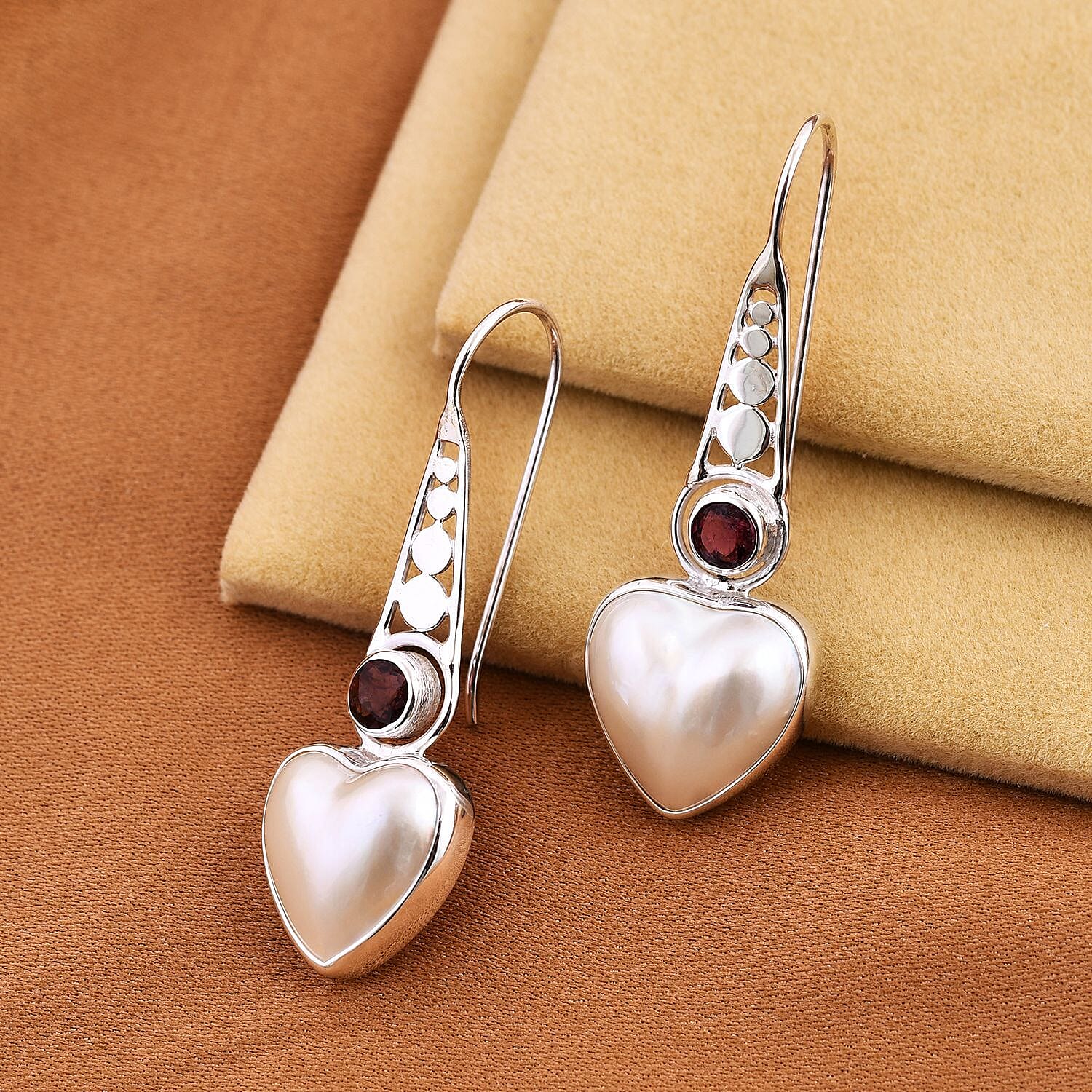 Royal Bali Collection - White Mabe Pearl & Multi-Tourmaline Heart Earrings in Sterling Silver