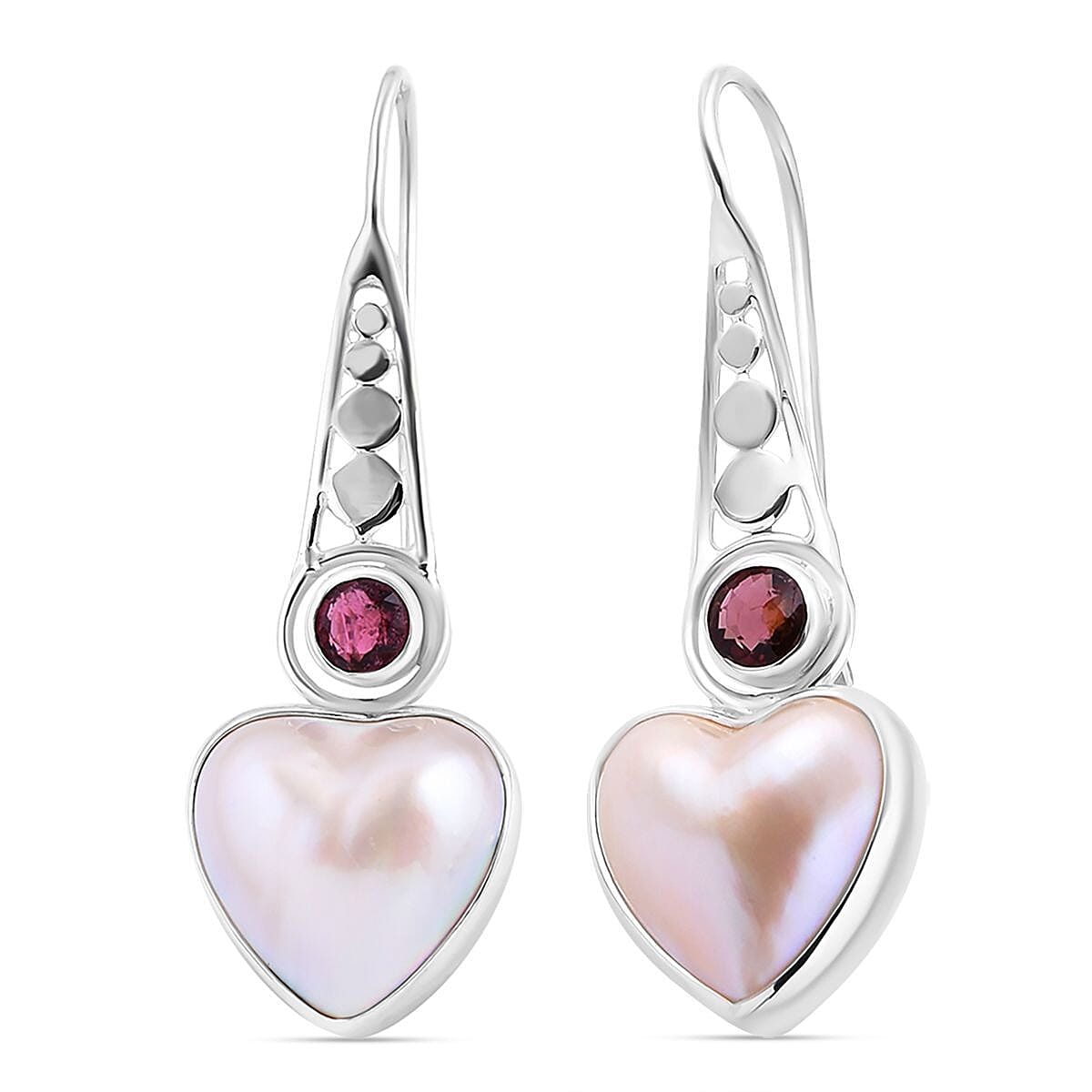 Royal Bali Collection - White Mabe Pearl & Multi-Tourmaline Heart Earrings in Sterling Silver