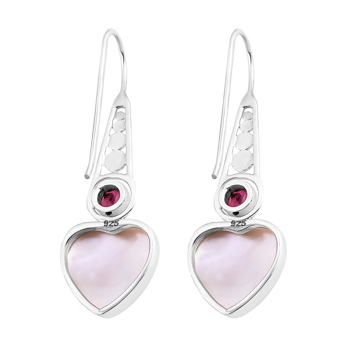 Royal Bali Collection - White Mabe Pearl & Multi-Tourmaline Heart Earrings in Sterling Silver