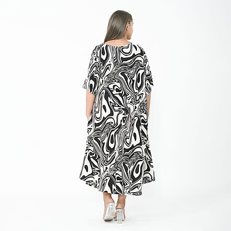 Tamsy 100% Viscose Monochrome Dress with Sleeve (Curve Size 20 - 26) - White & Black