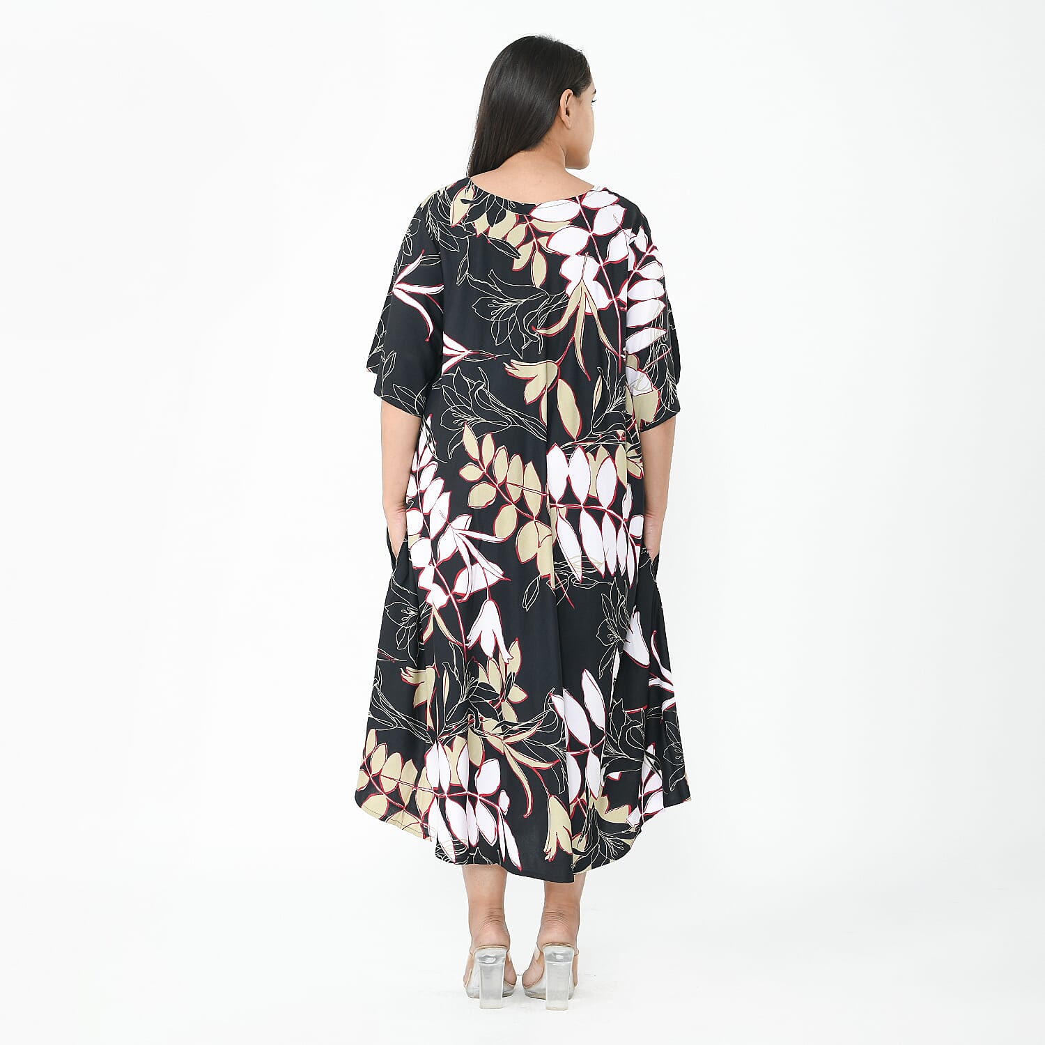 TAMSY Umbrella Style Round Neck Dress with Sleeve - Navy