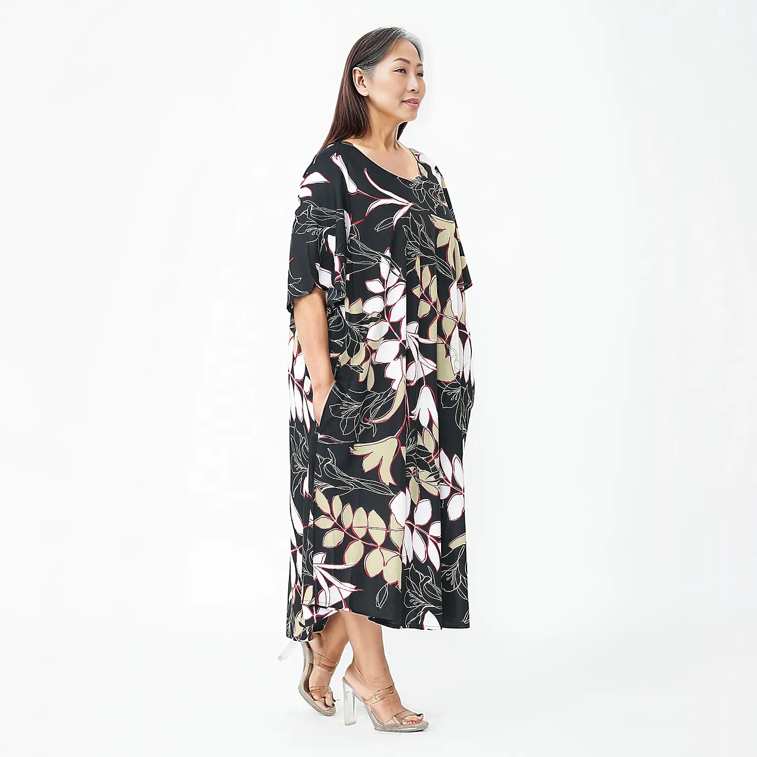 TAMSY Umbrella Style Round Neck Dress with Sleeve - Navy