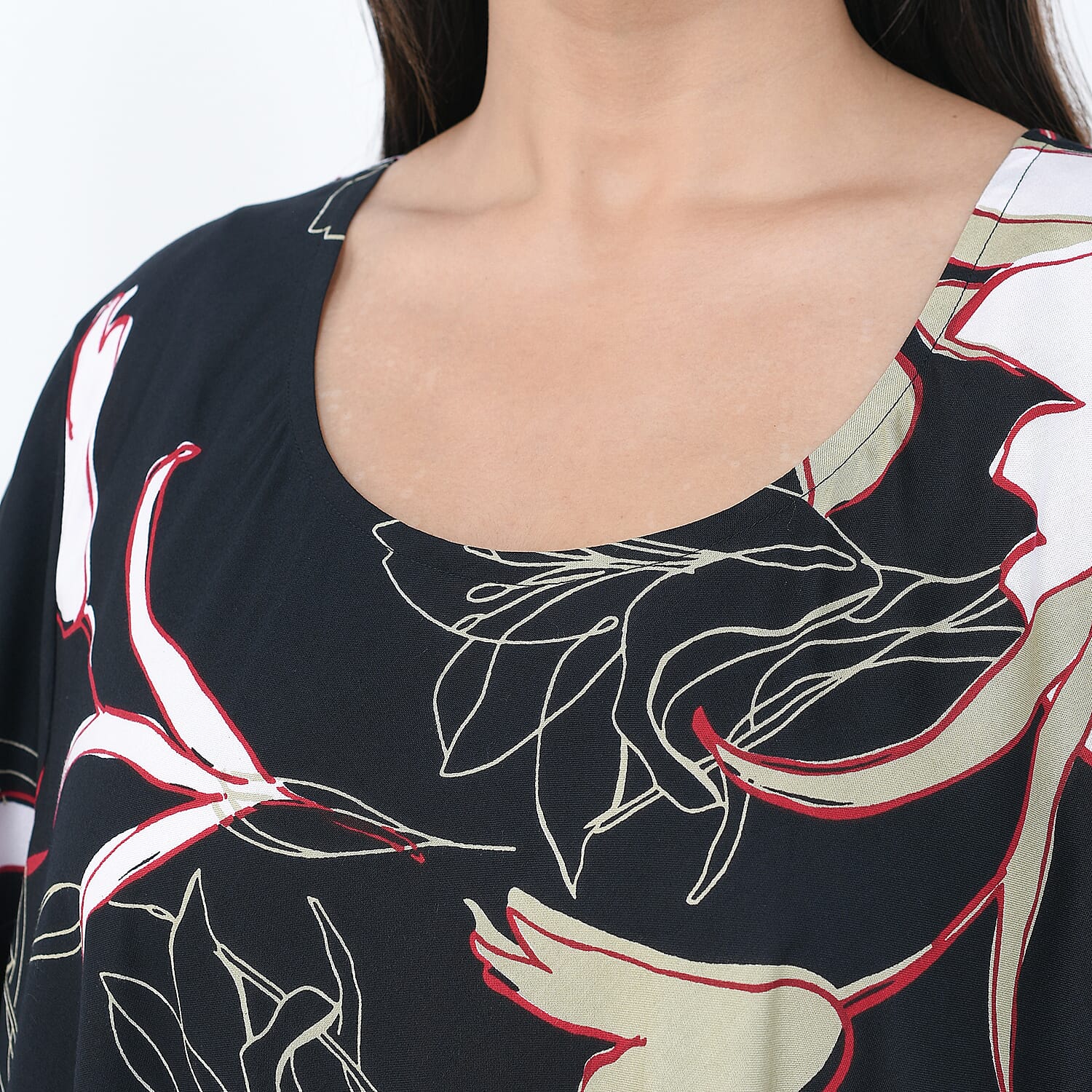 TAMSY Umbrella Style Round Neck Dress with Sleeve - Navy