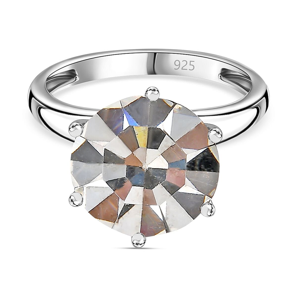 Finest Austrian Crystal Solitaire Ring in Platinum Overlay Sterling Silver