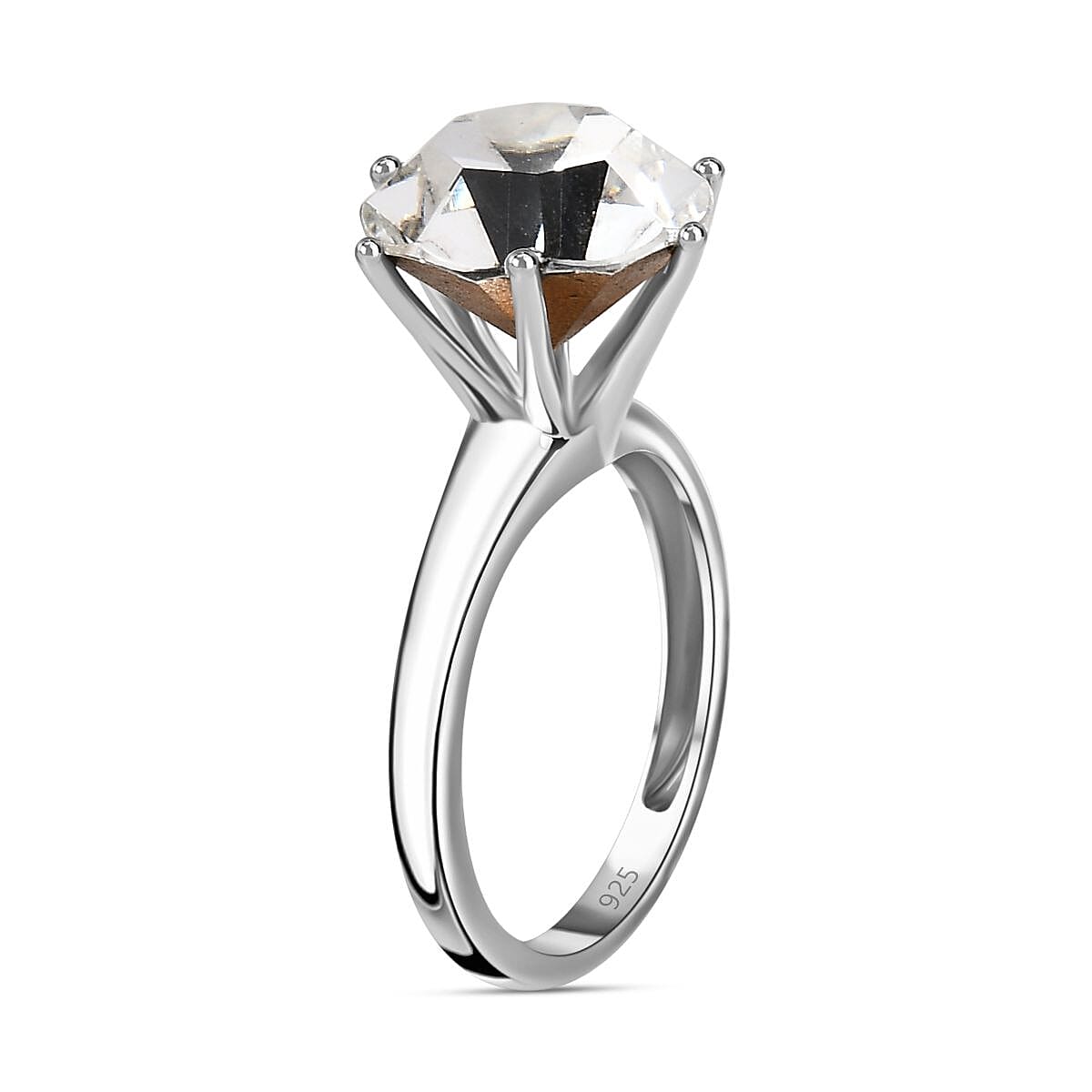 Finest Austrian Crystal Solitaire Ring in Platinum Overlay Sterling Silver