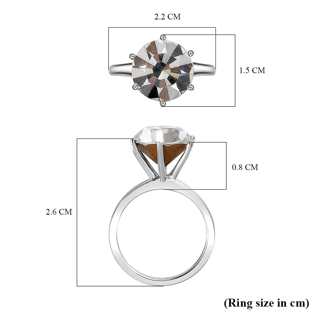 Finest Austrian Crystal Solitaire Ring in Platinum Overlay Sterling Silver