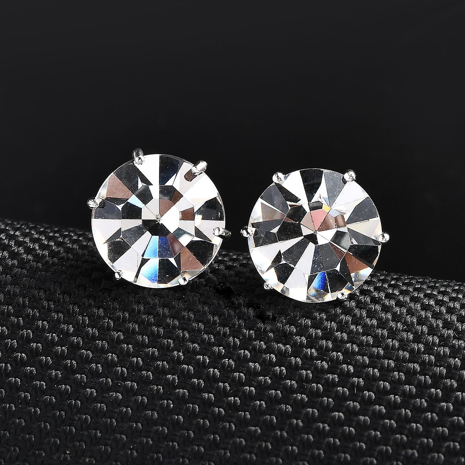 White Finest Austrian Crystal Solitaire Stud Earrings in Platinum Overlay Sterling Silver 11.50 Ct