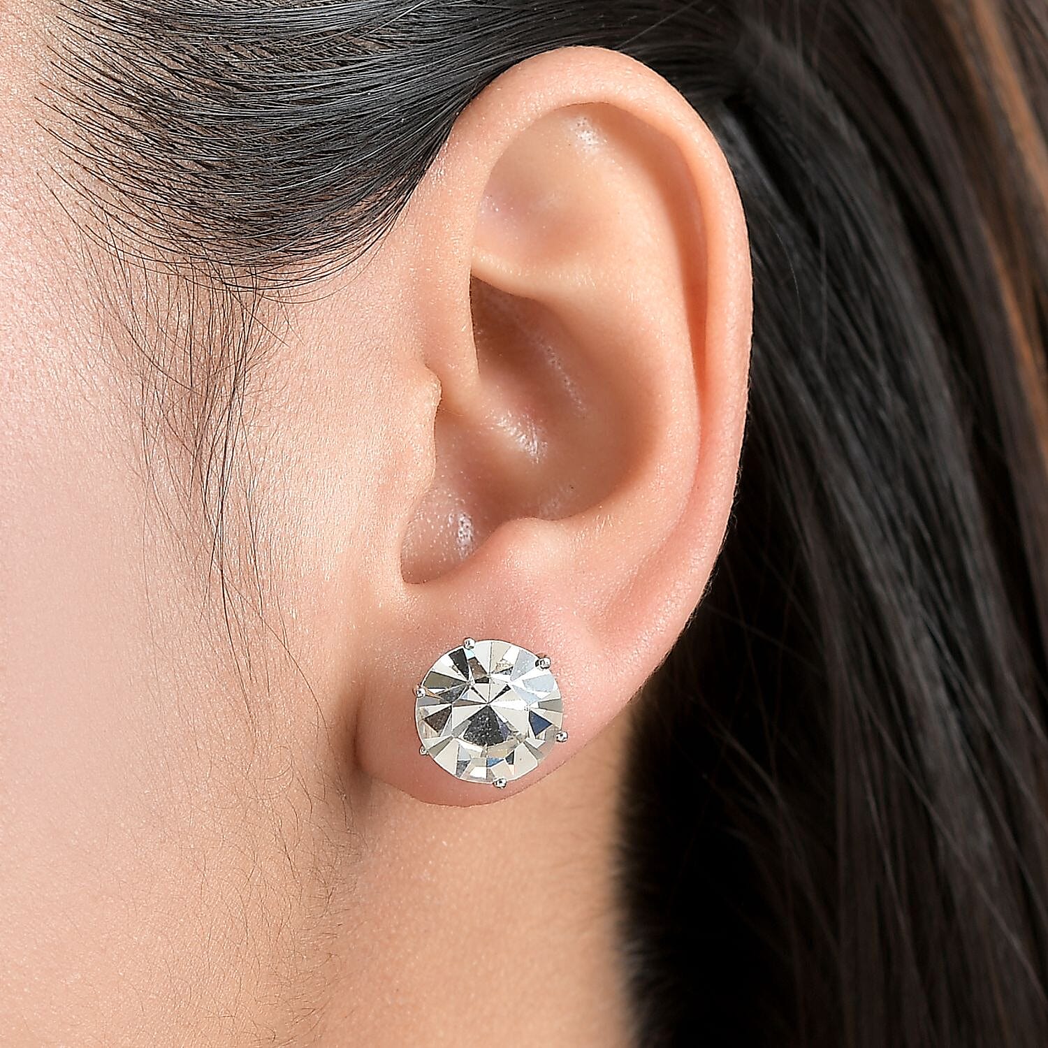 White Finest Austrian Crystal Solitaire Stud Earrings in Platinum Overlay Sterling Silver 11.50 Ct