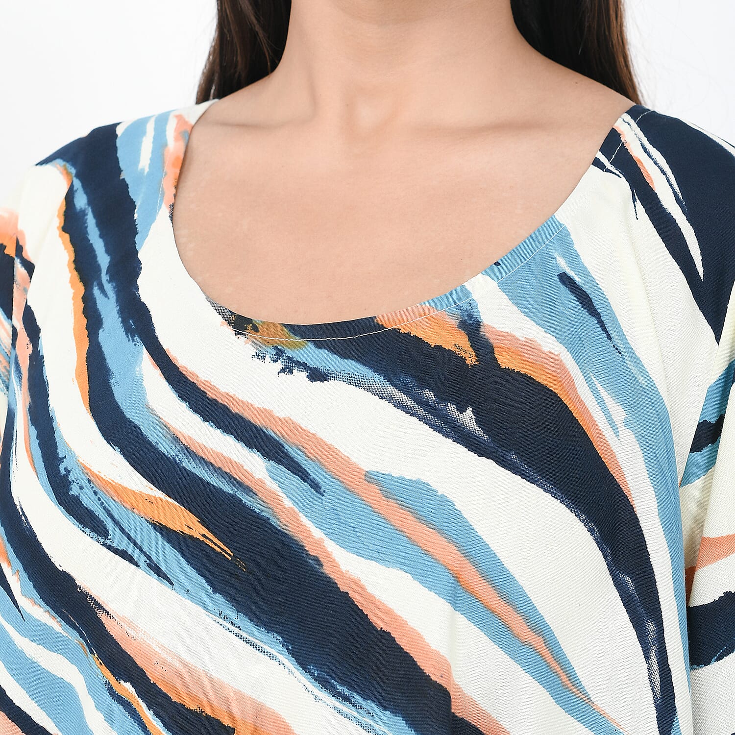 TAMSY Umbrella Style Round Neck Dress with Sleeve - Navy